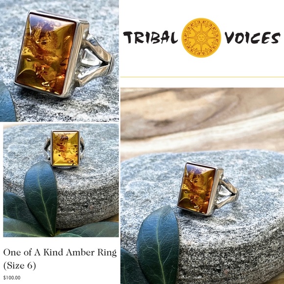 Baltic Green Amber. Modern Sterling Silver Ring US 7 - Picture 8 of 10